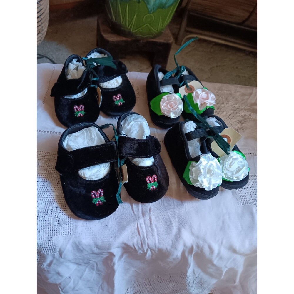 Lot baby infant doll black velvet dress shoes NWT